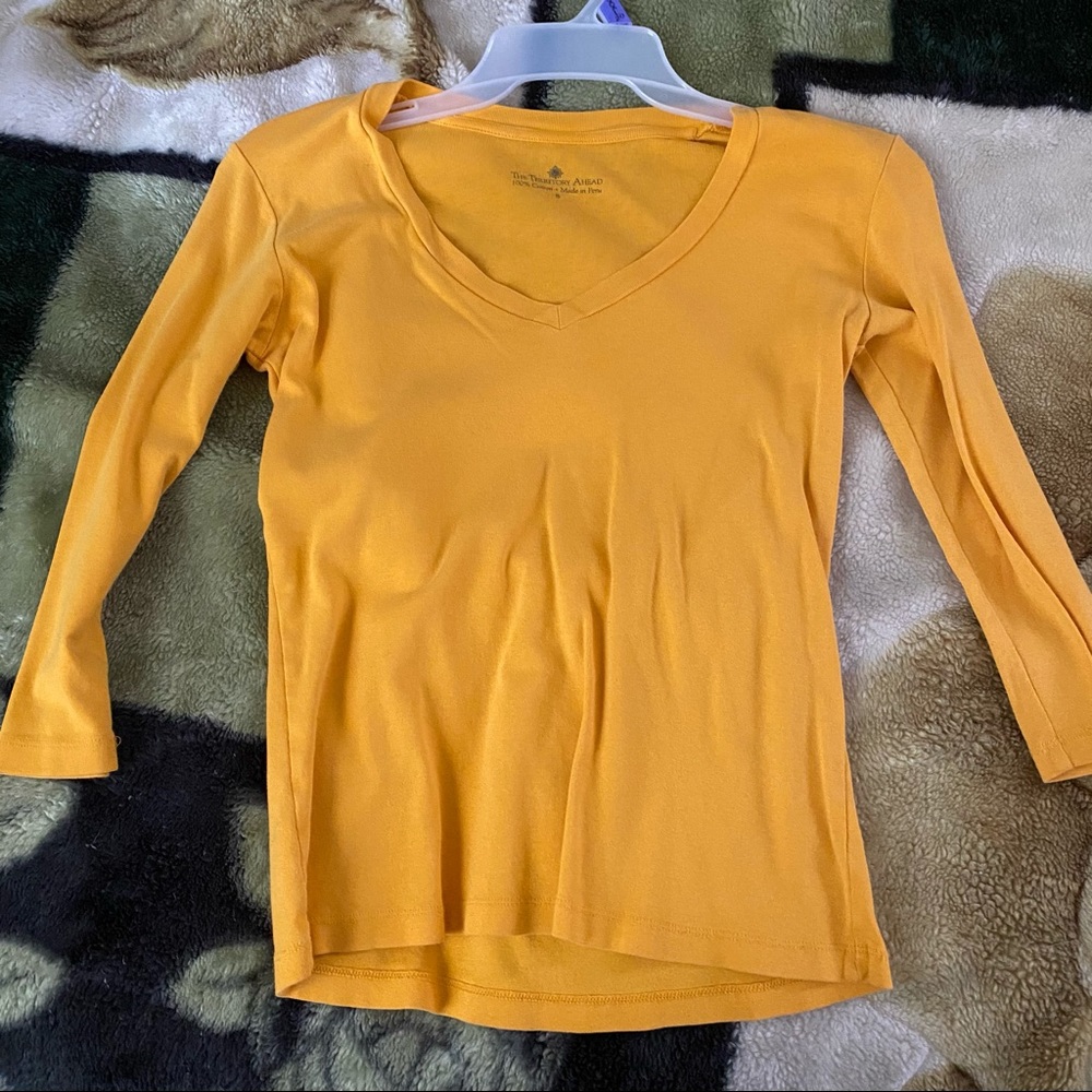 Yellow v neck long sleeve tee